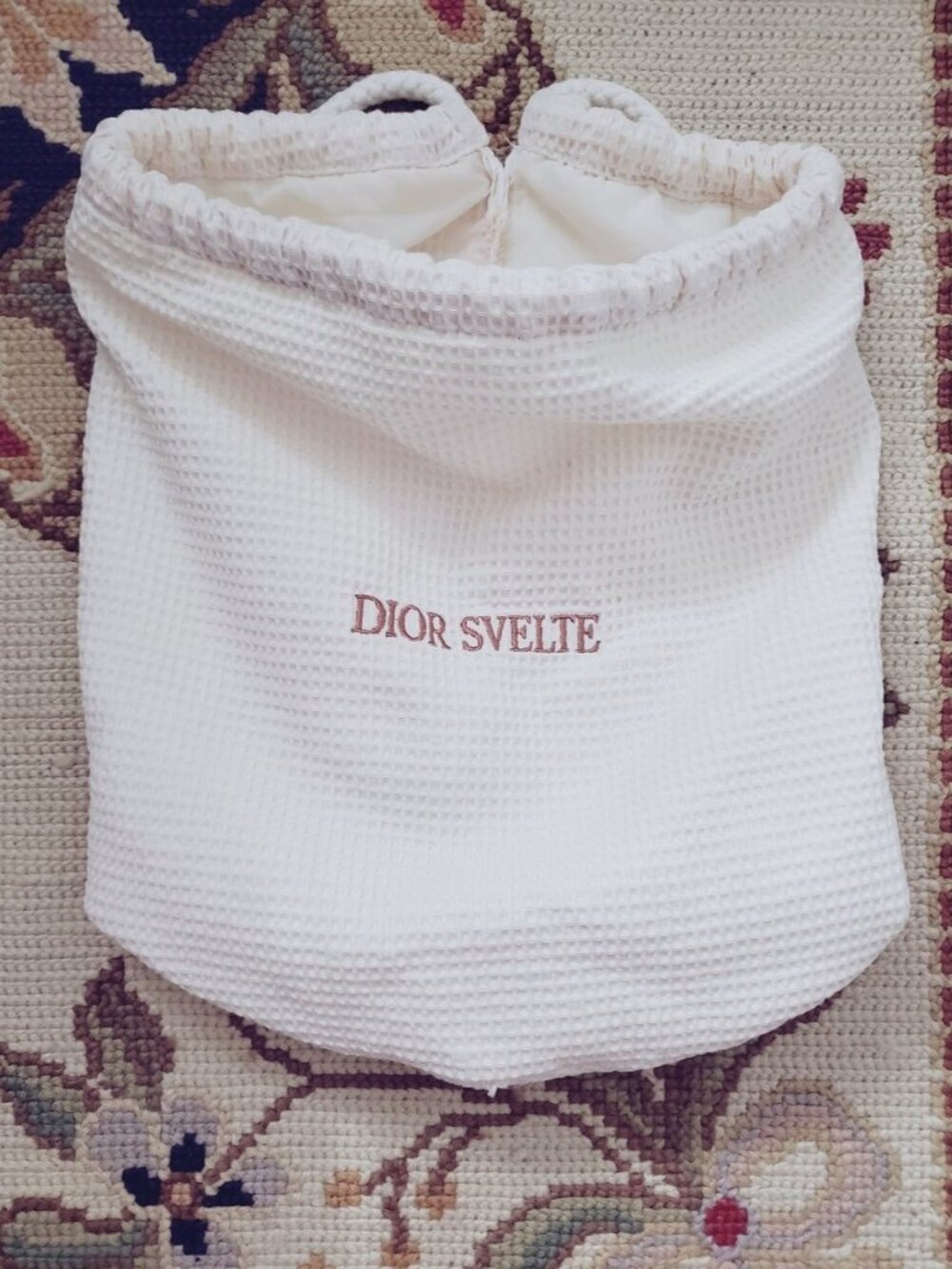 Vintage DIOR Svelte Drawstring Vanity Spa Bag Textured Cream Waffle Authentic